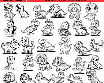 171 Cute Dinosaur SVG Bundle Kawaii Dino Clipart Cartoon Baby Dinosaurs Cricut Silhouette Cut File instant digital downloads