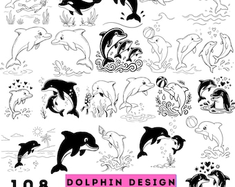 108 Dolphin SVG Bundle, Ocean Animals Clipart, Sea Life Graphics Instant Digital Downloads