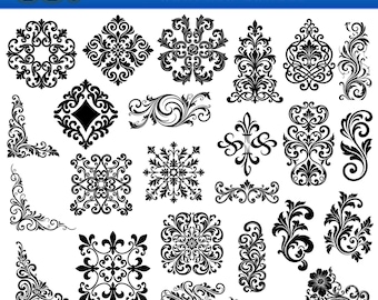 361 Filigree Scroll SVG PNG Bundle 361 Ornamental Clipart | Baroque Flourish Frames for Cricut Laser Cut Designs instant digital downloads