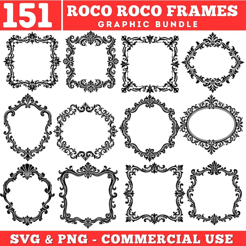 Svg Rococco 151 Rococo Frame SVG Bundle Vintage Ornate Baroque Border Clipart ...