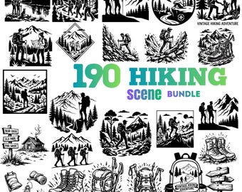 190 Hiking Scene SVG Bundle: Mountain Adventure, Camping Trail Clipart (Digital Download)