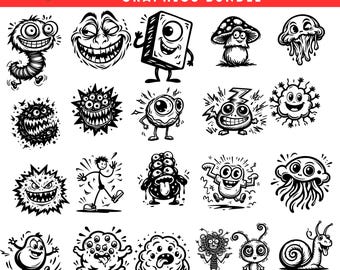 229 Funny Wacky Doodle Monsters SVG Bundle, Cartoon Doodle Clipart Set, Cute Goofy Vector Graphics, Commercial Use Instant Digital Download