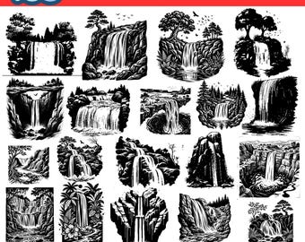 165 Waterfalls Scene SVG & PNG Graphic Bundle for Commercial Use - Instant Digital Download
