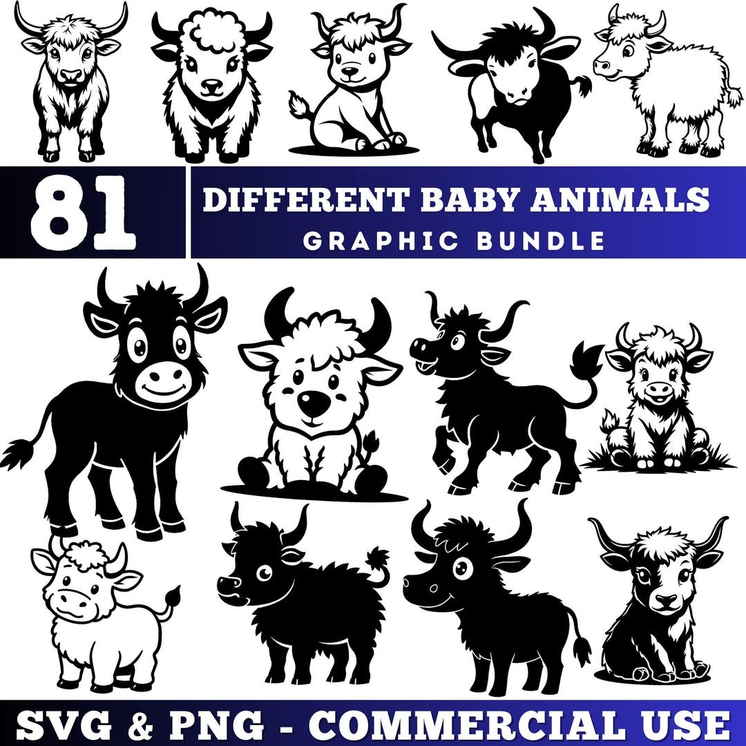 81 Baby Cow SVG Bundle Cute Calf Farm Animal Clipart Silhouette Cricut ...