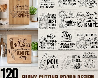 120 Funny Cutting Board SVG PNG Kitchen Quotes Baking Puns Commercial Use instant digital downloads
