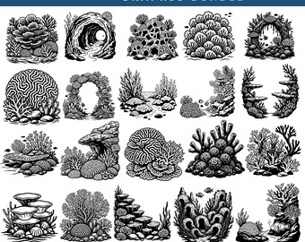 262 Underwater Coral SVG Bundle, Ocean Reef Clipart, Marine Life PNG, Sea Coral Cut Files instant digital downloads