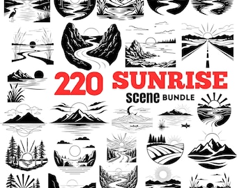 220 Sunrise Landscape SVG PNG Bundle Mountain River Lake Forest Nature Scene Cricut Cut Files Digital Download