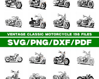 Vintage Classic Motorcycle SVG Bundle 198 Files Biker Clipart instant digital downloads