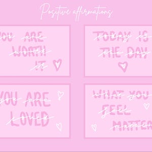 Cartões de afirmação positiva, cartões de afirmação para impressão, afirmações rosa, afirmações recortadas, cartões de afirmação diários