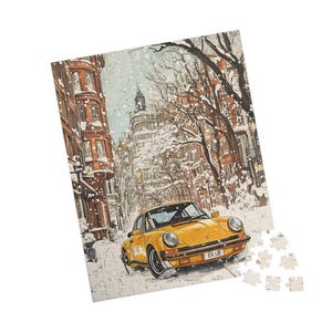 Porsche 911 Turbo 1978 Porsche 911 Gold  Puzzle Winter Wonderland Christmas Snow fall City  For All Ages Fun Puzzle Cool  Christmas Gift