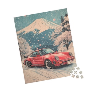 Porsche 911 Turbo 1978 Porsche 911 Red Puzzle Winter Wonderland Christmas Mountains Cherry Blossom For Kids Fun Activity Christmas Gift