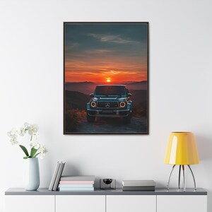 Mercedes AMG G-Wagon Poster - Sunset Mountain View - Front Angle - Perfect for Car Enthusiasts, Home Decor, Office Art, and Gifts