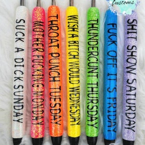 Product name: HLPHA 7pcs Funny Pens Swear Word Daily Pen Set Dirty Cuss  Word Pens for Each Day of The Week Weekday Vibes Glitter Pen…