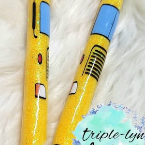 Custom Glittered Pens school bus/ Refillable Ink /Personalized/ Ombre/Name/Gel Pen/ Epoxy/ Art