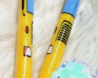 Custom Glittered Pens school bus/ Refillable Ink /Personalized/ Ombre/Name/Gel Pen/ Epoxy/ Art