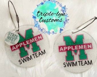 SWIMTEAM GLitter Bag Tag | Swim/ swimming/Name Tag | Kids Bag Tag | swimmer  Party Favor | Softball Glitter Gift/ Baseball/Soccer/Tennis