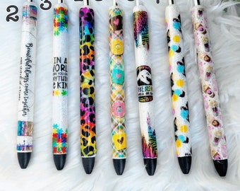 Custom Glittered Pens /Refillable Ink /Personalized/ Ombre/Name/Gel pen/ sewing/ kitty/ Motherhood/ Police/Coffee/Donuts/InkJoy/Dunkin