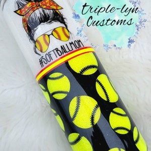 Softball/ Softball mom / Sports tumbler/ Custom Glitter Tumbler/Personalized Tumbler/Custom stainless steel tumbler/mom/Name/laces