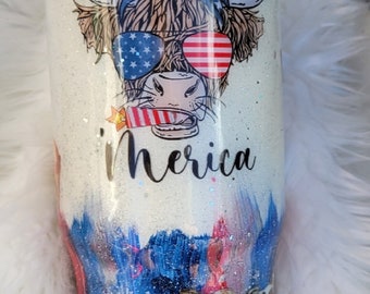 American Country  Flag tumbler/ USA tumbler/ Custom Glitter//Personalized Farm/Custom stainless steel tumbler/ rustic/Name/cow/ Cicken