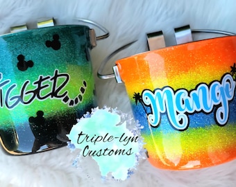 Dog Tumbler/Dog Pail / Bright colors peek-a-boo custom Water/ Kennel/ Dog Show/ Custom Glitter/Personalized/Custom stainless steel  Ombre