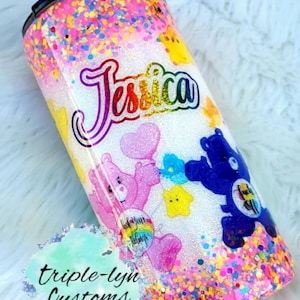 Glitter inspired Swear Bears Tumbler/Carebear/Custom Glitter Tumbler/Personalized Tumbler/Custom stainless steel tumbler/Name