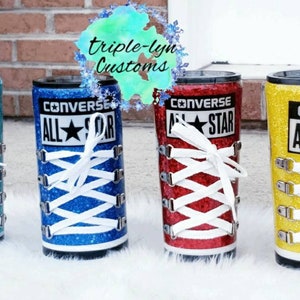 Glitter inspired converse shoe custom tumbler/ Custom Glitter Tumbler/Personalized Tumbler/Custom stainless steel tumbler/ Ombre/Name lace