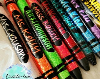 Custom Glittered Pens crayons/Crayon Refillable Ink /Personalized/ Ombre/Name/Teacher/ School
