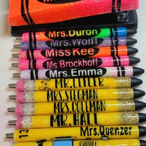 Custom Glittered Pens /Refillable Ink /Teacher Personalized/ Ombre/Name/Gel /InkJoy / Back to School/ Crayon/ Number 2