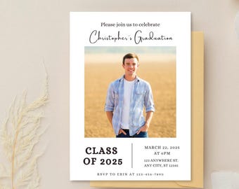Graduation Party Invitation Template, Digital, Editable and Printable Graduation Celebration Invite, Photo Announcement, Class of 2026