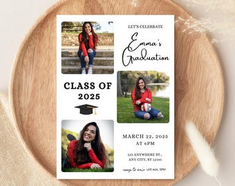 Plantilla de invitación para fiesta de graduación, digital, editable e imprimible, para anunciar con foto la promoción de 2026.