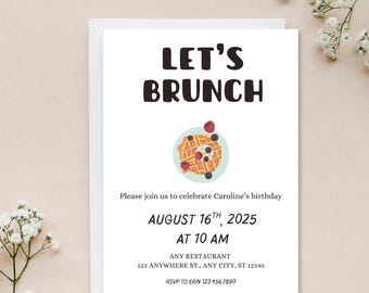Customizable Let&#39;s Brunch Invitation Template, Editable, Perfect for Any Event, Baby Shower, Birthday, Celebration, Pancake, Waffle Brunch
