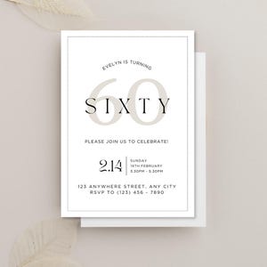 Editable 60th birthday invitation template, sixtieth birthday, simple, minimalist 60th birthday invitation, digital invitation