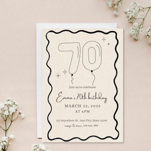 70th Birthday Invitation Template, 70th Birthday Invite, Seventieth Birthday Digital Invitation, Birthday Balloons
