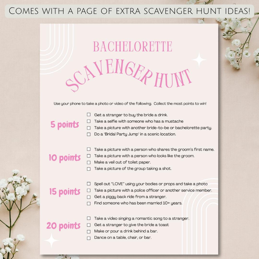 Bachelorette Party Scavenger Hunt Game With EXTRAS, Bachelorette