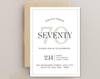 Editable 70th birthday invitation template, seventieth birthday, simple, minimalist 70th birthday invitation, digital invitation