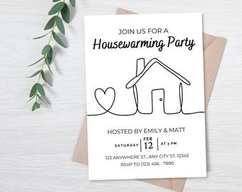 Editable House Warming Invitation, House Warming Party, New House, Modern, Minimalist, Printable or Digital Invite