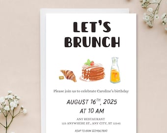 Customizable Let&#39;s Brunch Invitation Template, Editable, Perfect for Any Event, Baby Shower, Birthday, Celebration, Pancake, Waffle Brunch