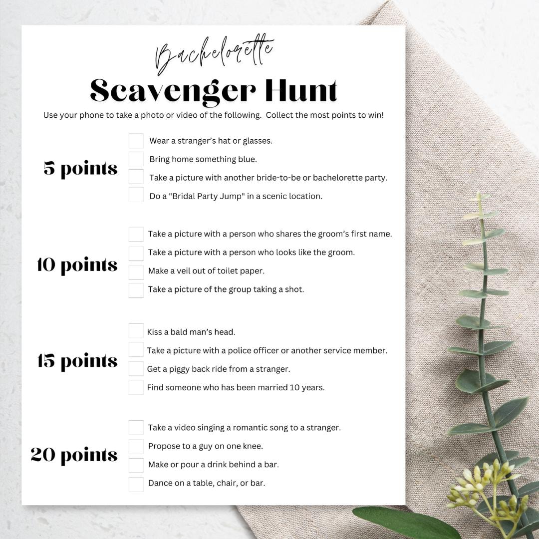 Bachelorette Party Scavenger Hunt Game, Hen Party Game, Bachelorette