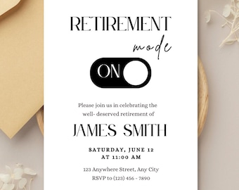 Retirement Party Invitation Template, Editable Modern Retirement Celebration Invite, Retirement Mode On, Printable Retirement invitation