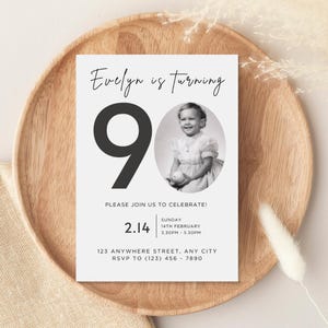 Editable 90th birthday invitation template, digital template, customizable photo invitation , simple, minimalist 90th birthday invitation