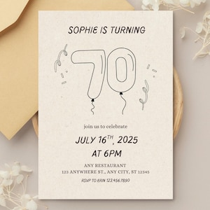 70th Birthday Invitation Template, 70th Birthday Invite, Celebration, Seventieth Birthday Digital Invitation, Birthday Balloons, 70s
