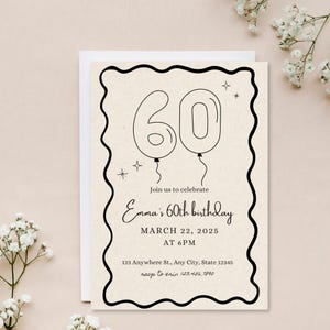 60th Birthday Invitation Template, 60th Birthday Invite, Sixtieth Birthday Digital Invitation, Birthday Balloons