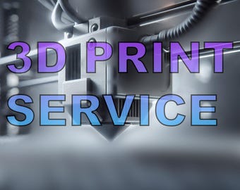 May include: A close-up of a 3D printer with the text "3D PRINT SERVICE" in purple and blue lettering.
