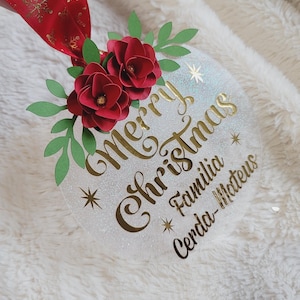 Customize Acrylic Glitter Ornaments, Personalized Christmas Tree ornament with Name, Family or Teachers. Clear ornaments with  paper flowers