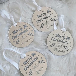 Set of 4 Custom Mirror Acrylic Ornaments, Christmas ornaments, Gifts for Teachers & Family, Personalized Laser engraved Mirror Acrylic