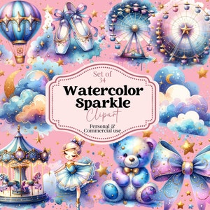 Aquarelle bleu carrousel des cliparts, lunatique ballerine carrousel graphique magique, vintage carrousel poney, chambre d'enfant PNG, clipart baby shower