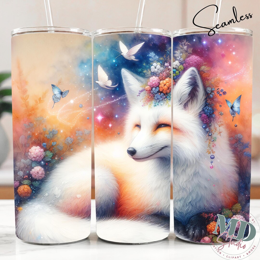 Cute Animal Celestial Fox Tumbler Wrap 20 Oz Skinny Tumbler Floral ...