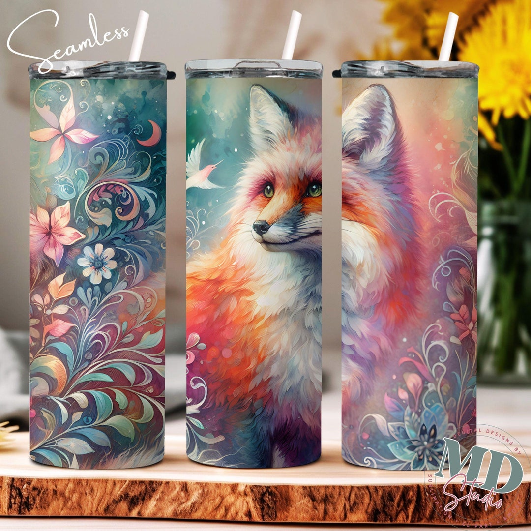 Cute Animal Celestial Fox Tumbler Wrap 20 Oz Skinny Tumbler Floral ...