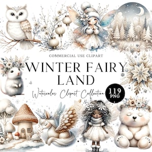 Clipart aquarelle magique au pays des fées d'hiver, Illustrations d'hiver au pays des merveilles Png à usage commercial, Art, chambre d'enfant Art, faire-parts d'enfants