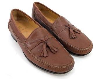 Bruno Magli 80s Telly Mens 8.5 M Brown Leather Tassel Loafers Made in Italy